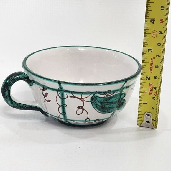 HAND PAINTED Green Floral Majolica Pottery Snack Set Made in Italy - Picture 6 of 13